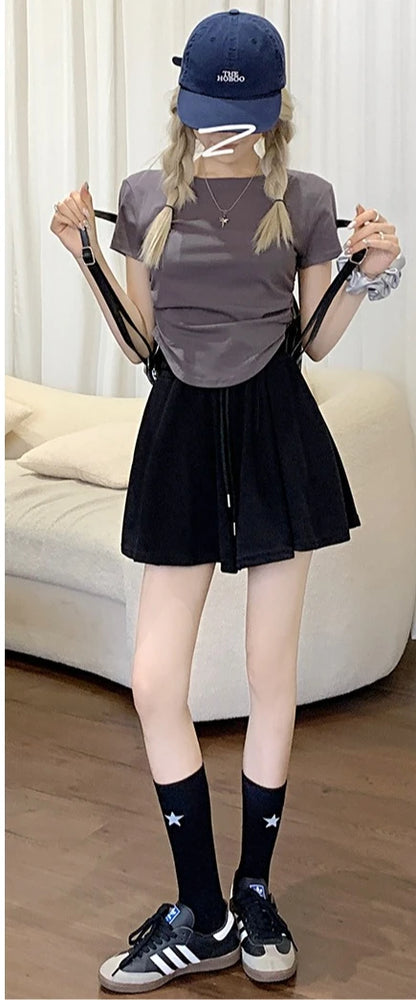 Korean Style Wide Leg Skort | 2025 Trending Drawstring Comfort Shorts