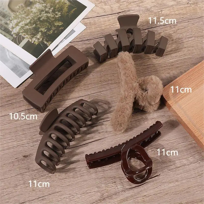 Hair Claw Clip Set - 3/4/5/7 Pieces | Black & Coffee Hair Accessories for All Hair Types